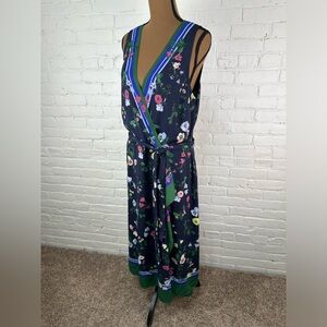 Ann Taylor Floral Midi Dress - Navy and Green